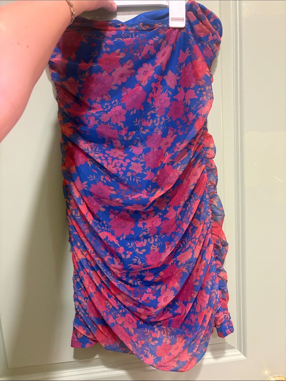 Lulu's Royal Blue & Pink Floral Strapless Swim Coverup